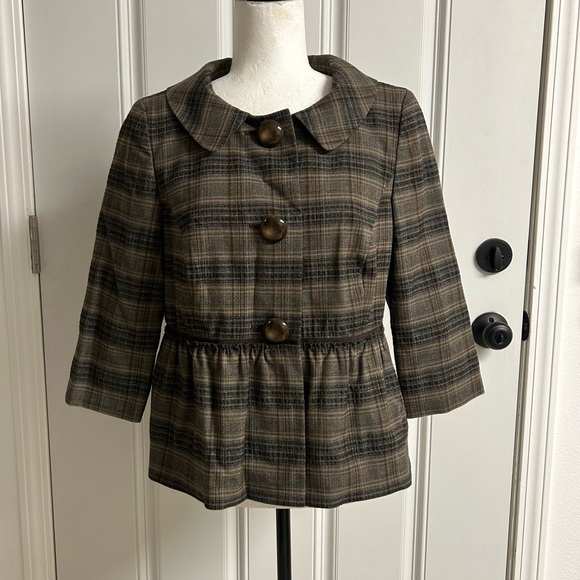 Vintage Semantiks Plaid Button Front Peplum Jacket Blazer Medium - Picture 1 of 9